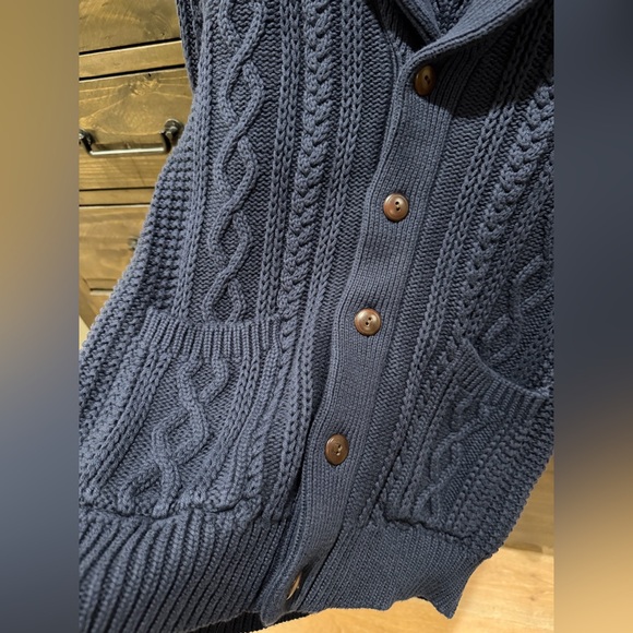 J. CREW Cotton Cable Knit Shawl Collar Button Up Cardigan Sweater Navy Blue Sz M - Picture 5 of 8